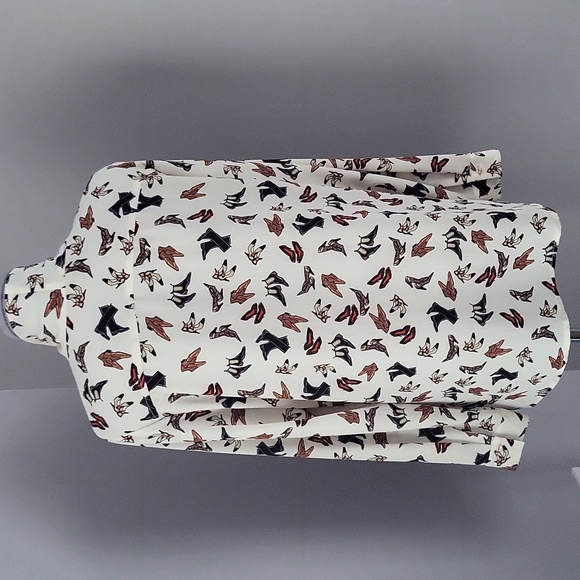 Vintage Cartise Shoe Print Tie Neck Bow Blouse Gold Rectangle Buttons - Picture 6 of 10